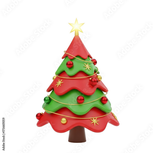 Wallpaper Mural Whimsical Christmas Tree with Star Topper and Colorful Ornaments. Torontodigital.ca