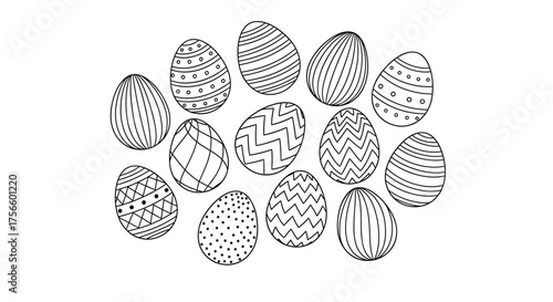 Celebrate Easter with charming hand-drawn egg designs for coloring pages, invitations, and cheerful holiday crafts for kids, adults, and families