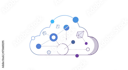 Explore futuristic cloud computing solutions with dynamic data connections and modern geometric designs for innovation and digital transformation