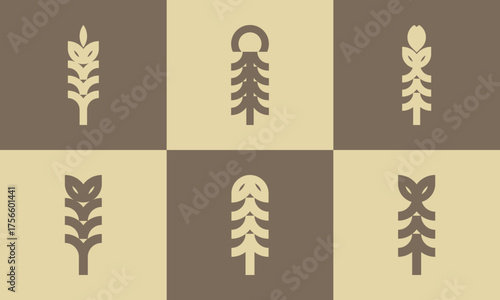 Modern Boho Ornament Element Leafy Tree Decorative Illustrator Art Set