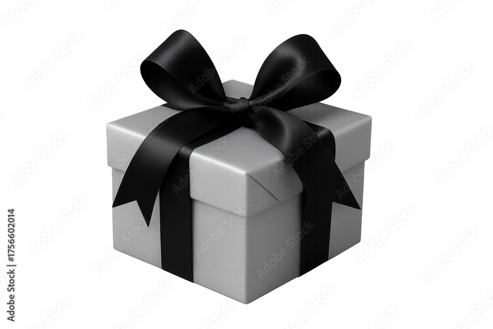 Fototapeta premium White gift box with black ribbon and bow