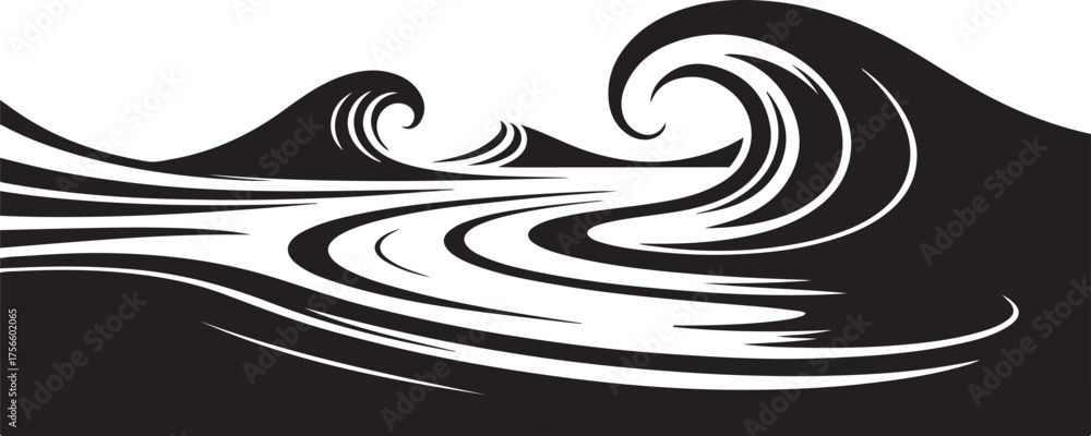 Fototapeta premium Stylized Black and White Ocean Waves