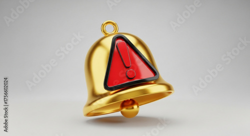 Golden notification bell with red triangle exclamation mark, a symbol of urgent attention and important updates