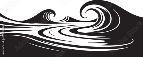 Stylized Black and White Ocean Waves