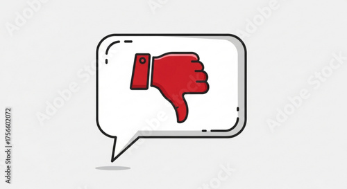 Cartoon style dislike hand in speech bubble, representing disagreement, negative feedback, or rejection
