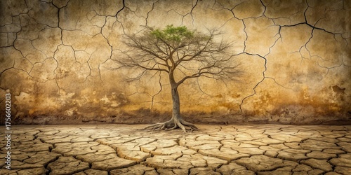 Resilient Life Against a Crumbling Wall of Dried Earth and Parched Land