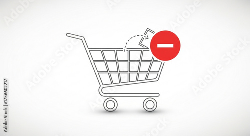 Remove from cart icon shopping cart with minus sign, symbol of removing item to online store, ecommerce