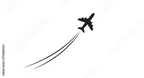 Simple black airplane silhouette with contrails, symbolizing travel, flight, and aviation