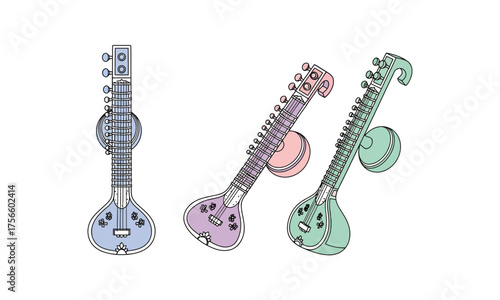 Asian Indian Musical Instruments Vector Collection