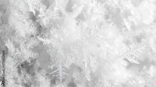 Close-up of intricate snowflakes, winter crystals, icy formations