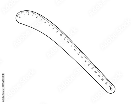 Drafting tool: Flexible curve ruler for engineering, drawing and design, white background.