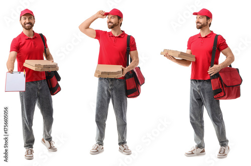 Set of male courier holding...
