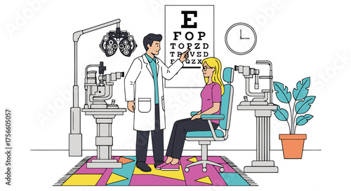 Optometrist examining a patient s eyes with an eye chart