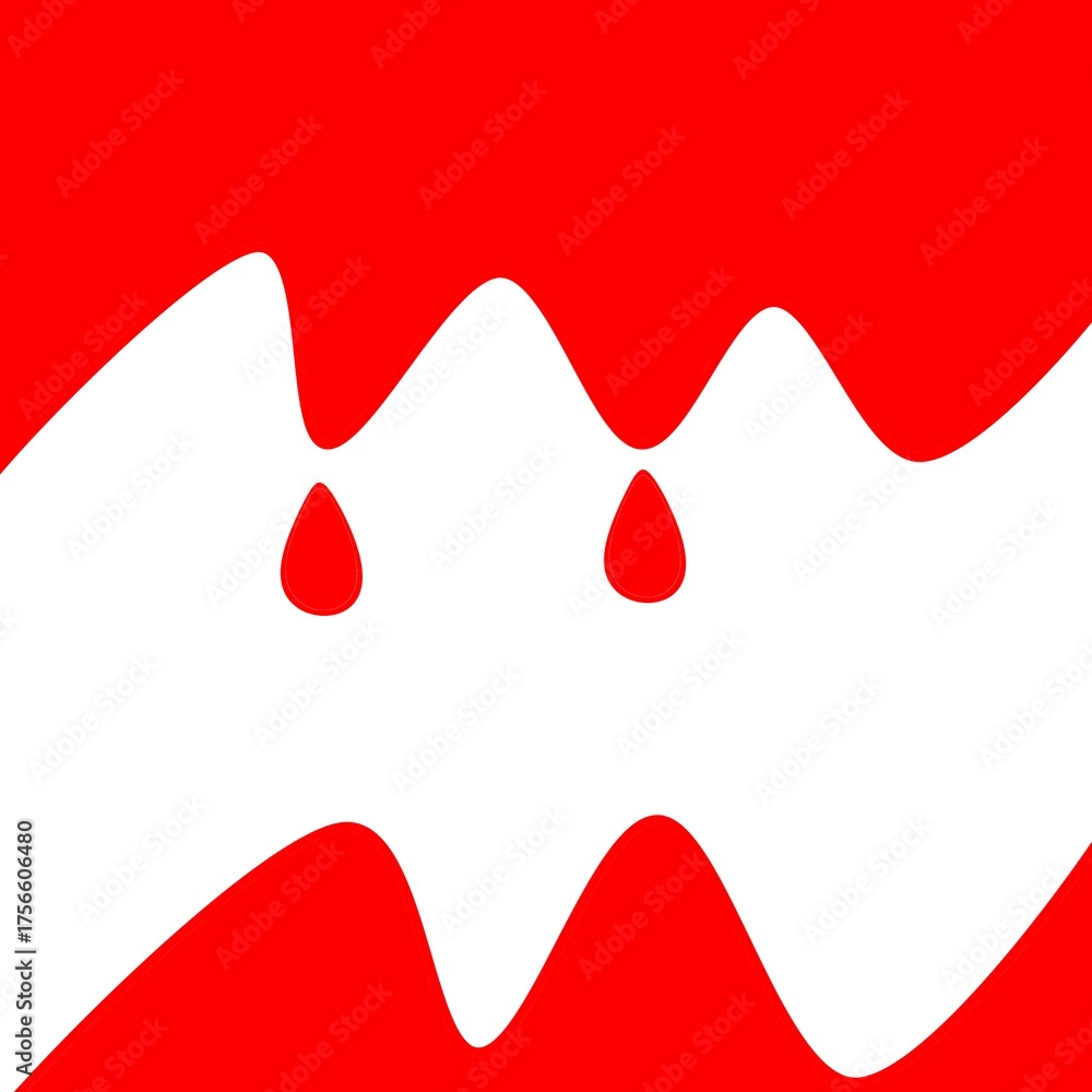 Fototapeta premium red wavy illustration. Drops of red syrup or liquid. Red waves with drops.