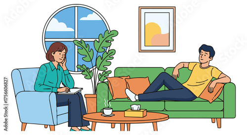 Therapist and patient in a counseling session at home
