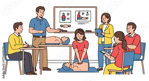 First aid training session demonstrating cpr techniques