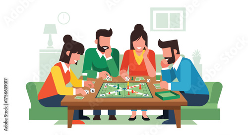 Family Playing Board Game Together at Table, Fun Leisure Activity