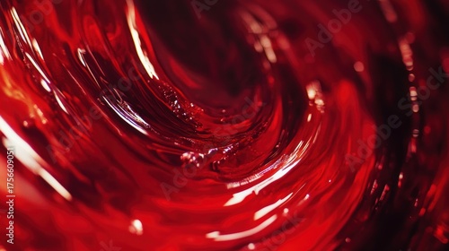 Close-up swirling red liquid, abstract texture, blurred background