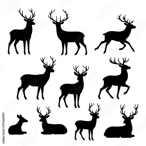 Silhouette of Majestic Deer Collection: A meticulously crafted collection of deer silhouettes showcasing the graceful elegance of these forest dwellers in a variety of dynamic poses.
