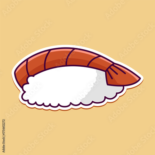 Cute Shrimp Sushi Nigiri Cartoon Vector Illustration. Japanese Food Icon in Flat Style