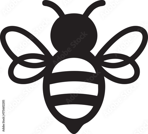 Minimalist Black and White Bee Icon, Stylized Vector Design