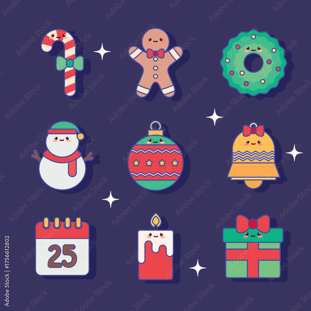 Fototapeta premium Cute Kawaii Christmas Line Pack