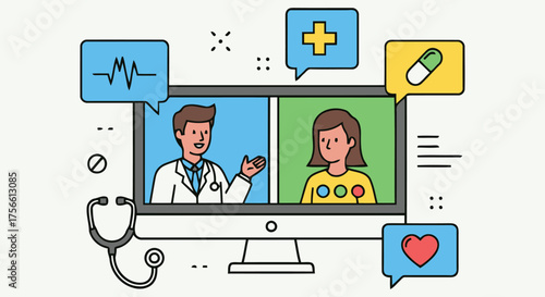 Doctor and patient video call for remote healthcare consultation