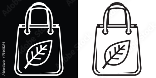 Promote sustainable shopping with this eco bag icon in black and white design