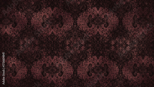 Elegant gothic Halloween texture featuring ornamental lace skull motifs, deep plum and gold palette, and metallic shimmer details. Perfect for luxurious spooky designs, invitations, or themed decor.