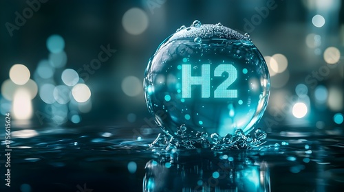Innovative Hydrogen Energy Concept with H2 Symbol in Digital Glass Sphere