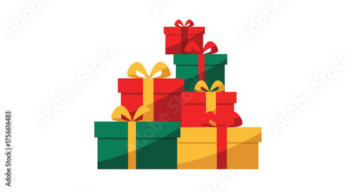 Colorful gift boxes stacked high for a festive celebration, creating a joyful and celebratory atmosphere during the holiday season.