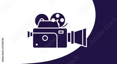 A stylized movie camera icon, representing film production, filmmaking, and cinematic arts, set against a modern backdrop, ideal for creative and contemporary designs
