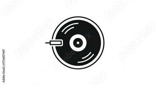 Illustration of a black and white vinyl record player, perfect for music enthusiasts and vintage design lovers, offering a touch of classic style