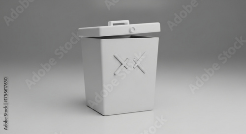 Trash can with open lid, representing waste disposal, recycling, or deletion of unwanted items in a clean setting