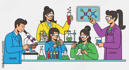 Diverse group of students conducting a science experiment in a laboratory setting