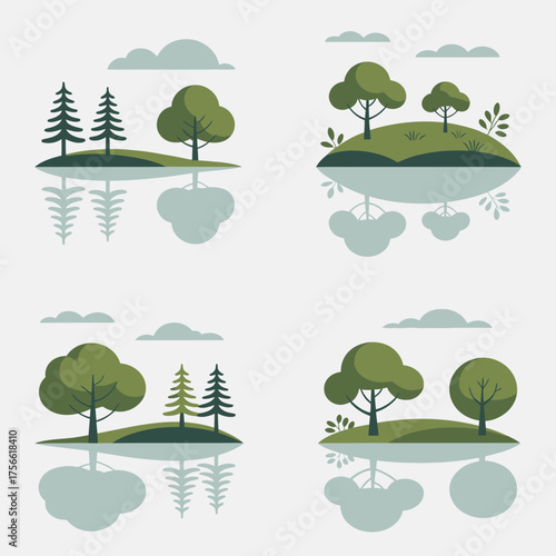 This image showcases a tranquil lakeside with swaying trees and a reflective surface, perfect for representing harmony and relaxation in a natural setting.