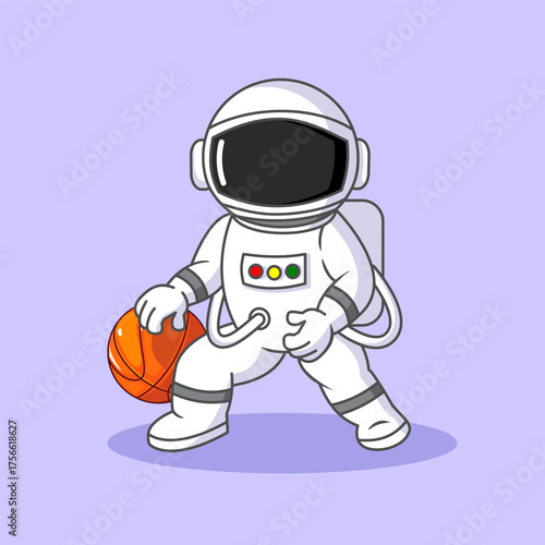 Astronaut Dribbling a Basketball Vector Illustration Cartoon Design