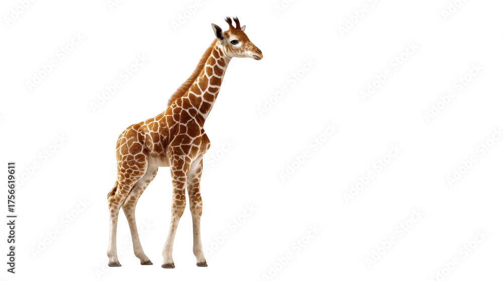 Obraz premium Giraffe baby standing tall Transparent background, PNG file