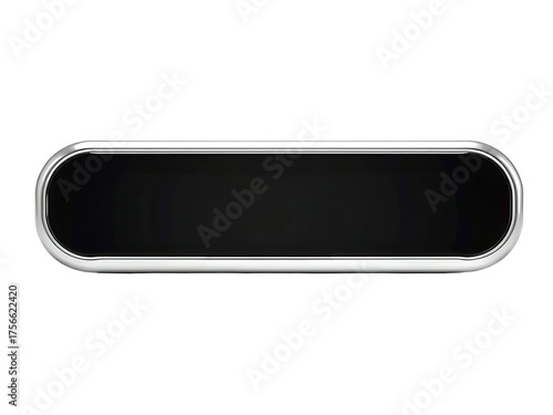Metal black nameplate with metallic silver frame isolated on white background