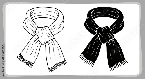 Black and white illustration of a scarf