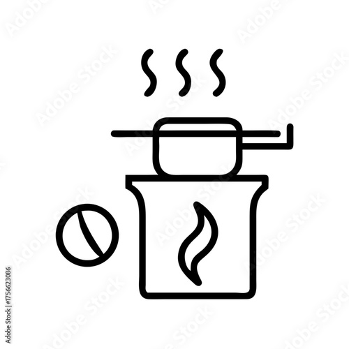 A simple vector illustration of a marshmallow being roasted over a fire. The illustration showcases the classic camping activity
