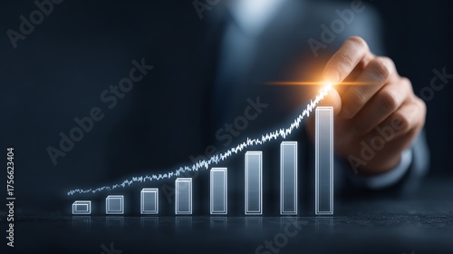 Businessman analyzing graph for financial growth and positive success