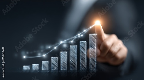 Businessman analyzing graph for financial growth and positive success