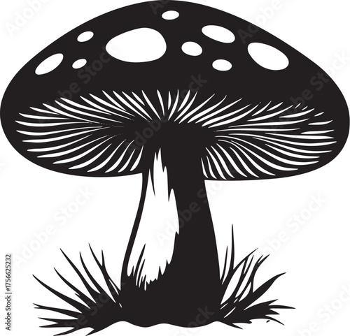 Black Silhouette of a Forest Mushroom Vector