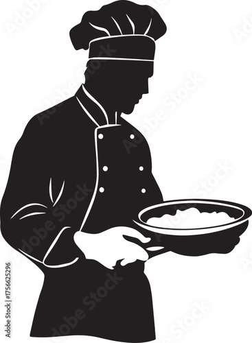 Silhouette of Chef Holding Pan Vector