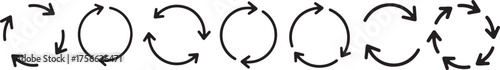 Collection of hand-drawn black circular arrows in various looping styles, showing clockwise and counterclockwise rotation.