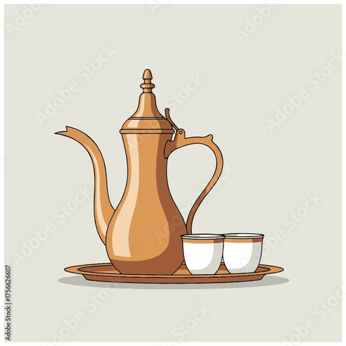 Elegant Arabic Coffee Pot and Cups on a Tray.