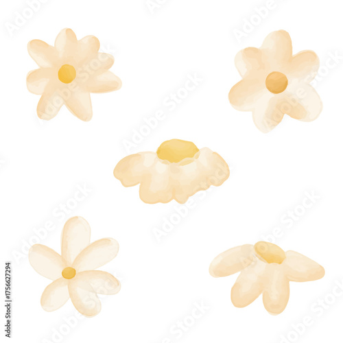 White Daisy Bouquet Watercolor Illustration. Hand-Painted Floral Arrangement Clipart for Spring and Wedding Design. 