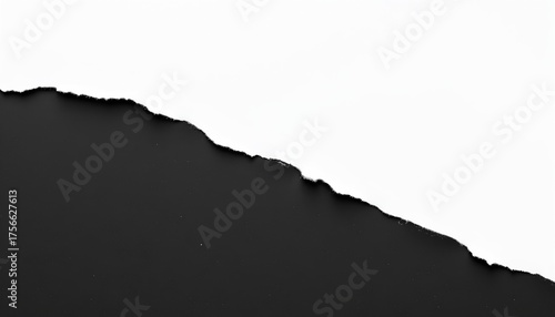symmetrical black paper tear with rolled edge on isolated white background, ideal for abstract design and graphic elements
