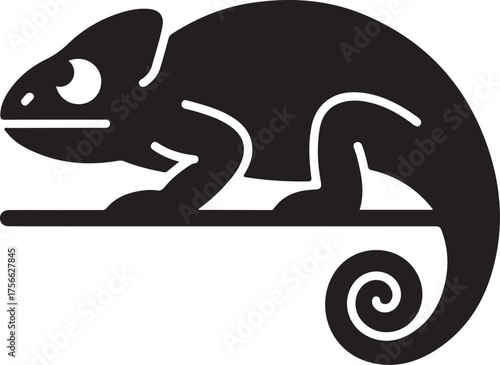 Black Chameleon Silhouette on White Background reptile